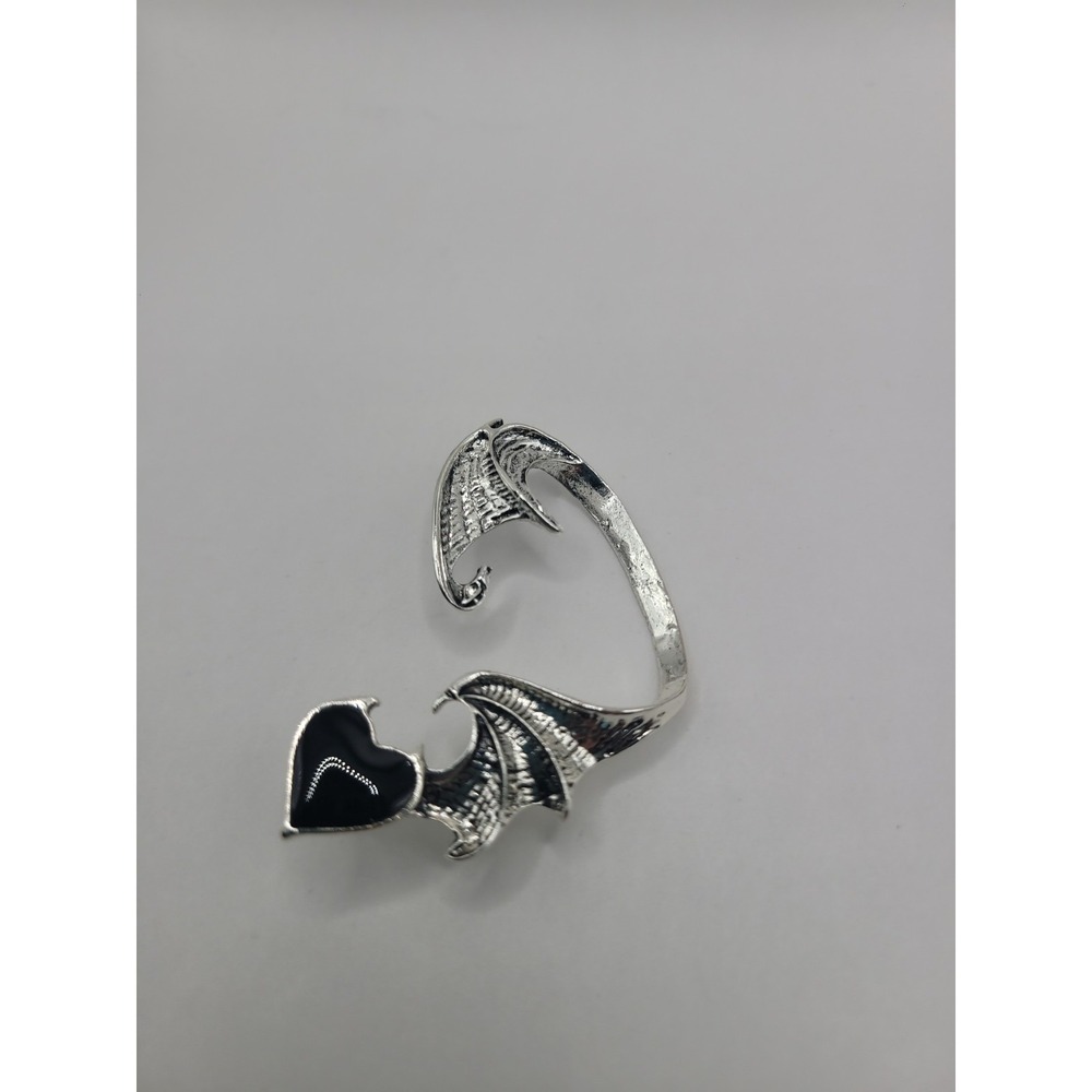 Silver Tone Abstract Lady Cuff Bracelet Black Enamel Fashion Woman Open Bangle
